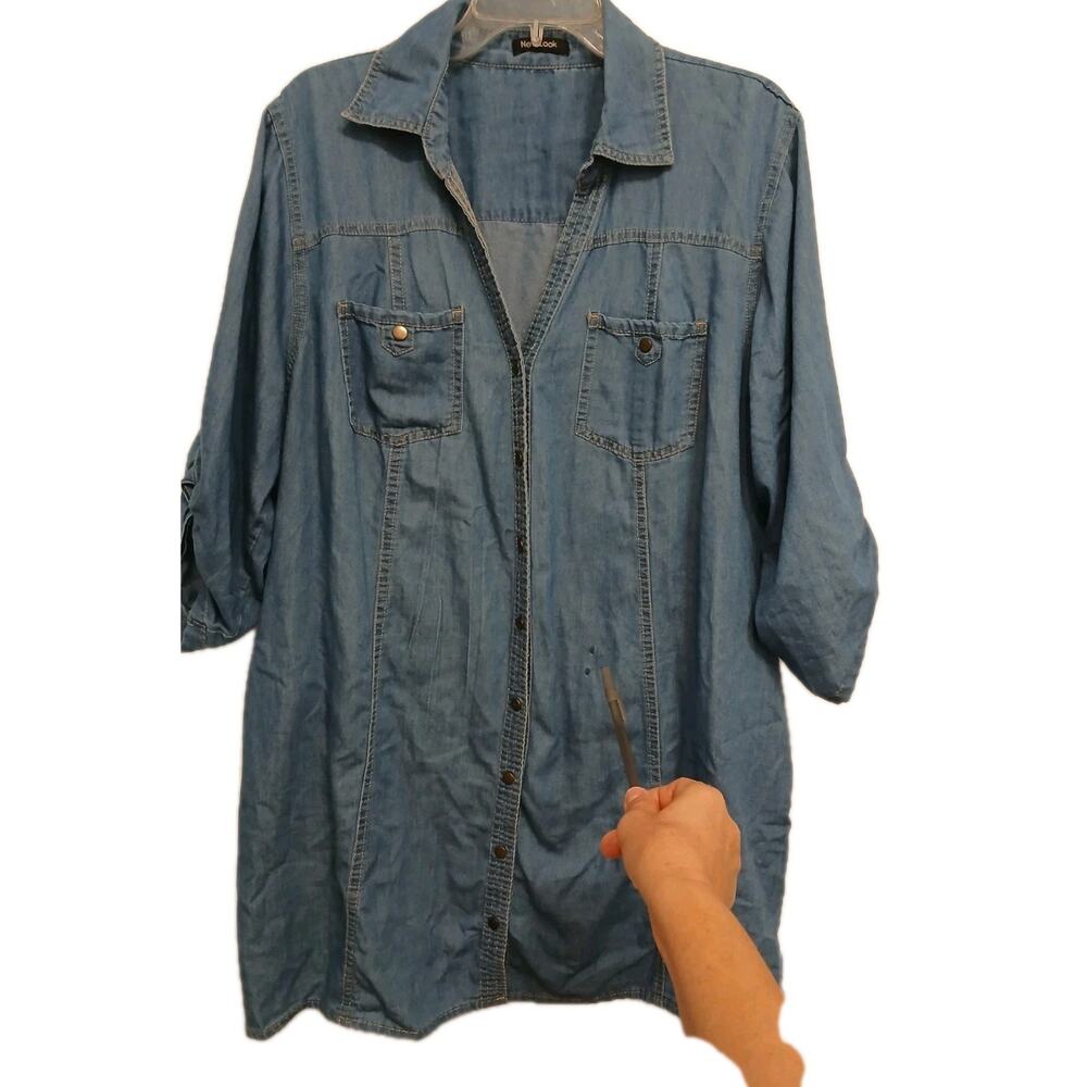 New Look Womens Shirt Dress Midi Sz XL Blue Denim Button Up Studio Art Lagenlook - Picture 10 of 15